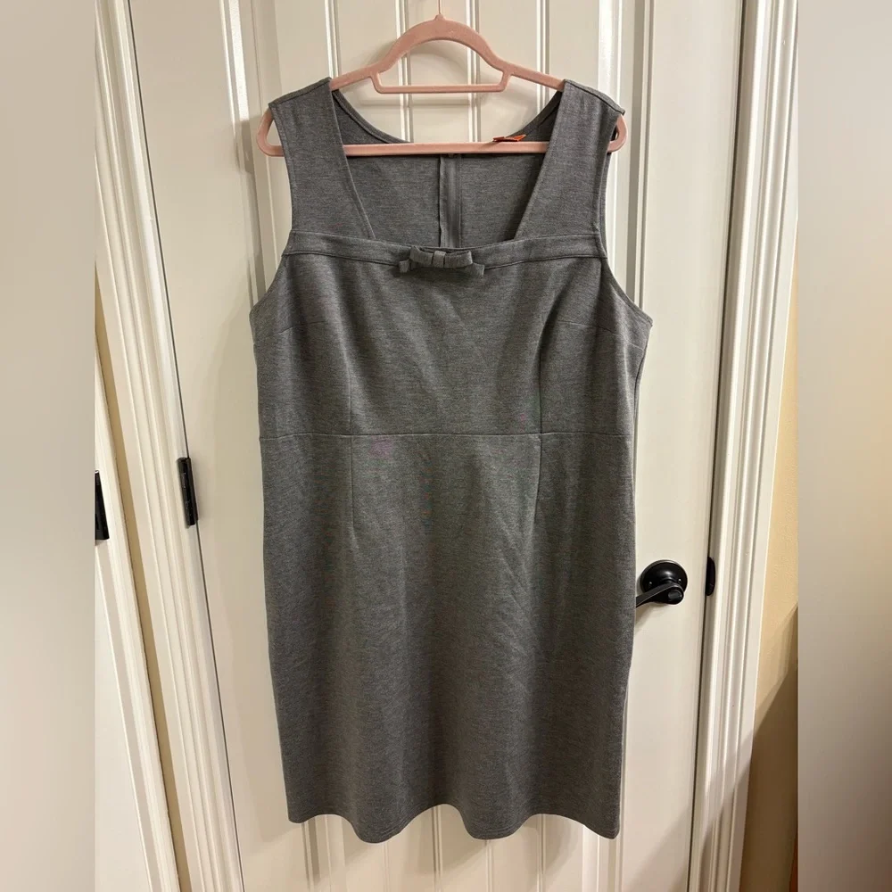 ModCloth Gray Retro Sheath Dress with Square Neckline Bow Detail Sleeveless 2X
